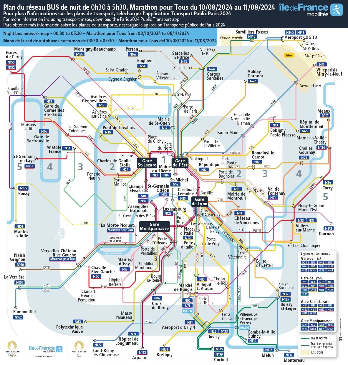 Paris 2024 : la carte des bus de nuit pour le marathon pour tous