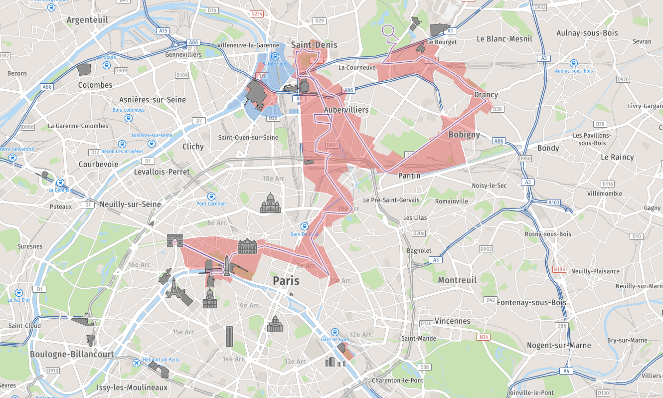 Paris 2024 : zones de restrictions de circulation Para Marathon