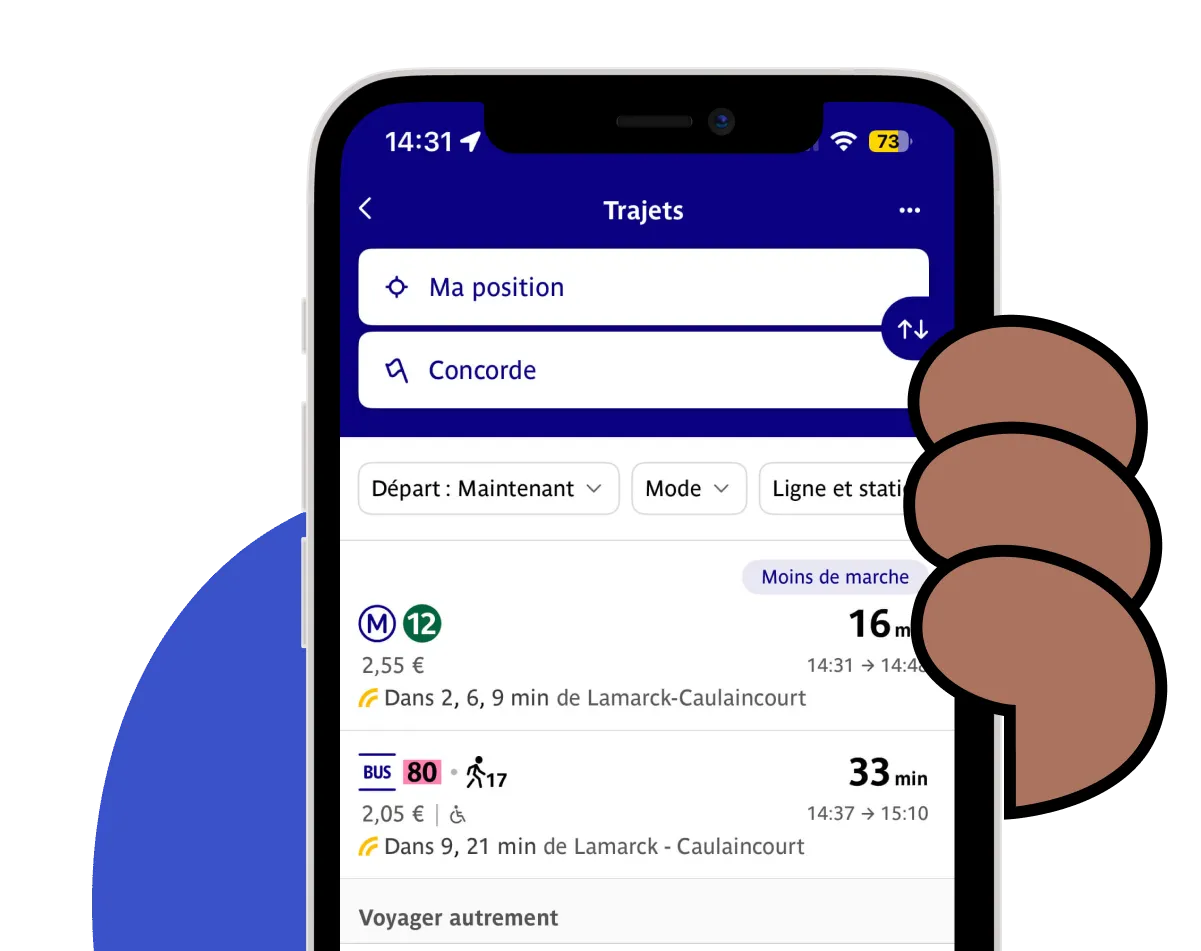 Rercherche d'itinéraire sur l'app