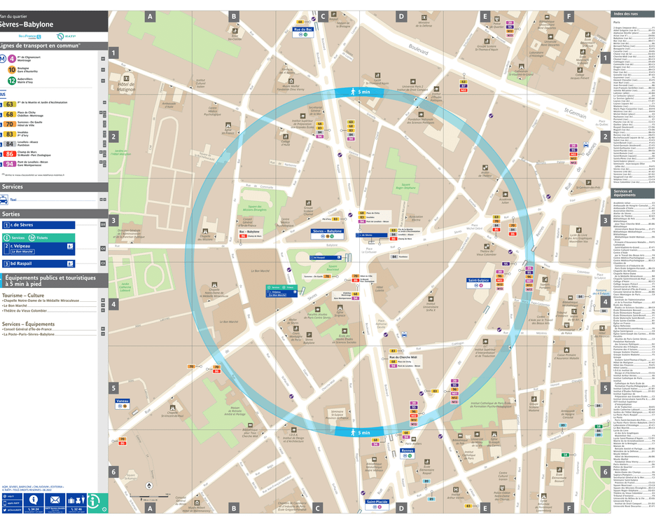 Plan de quartier autour de la station de métro Sèvres - Babylone