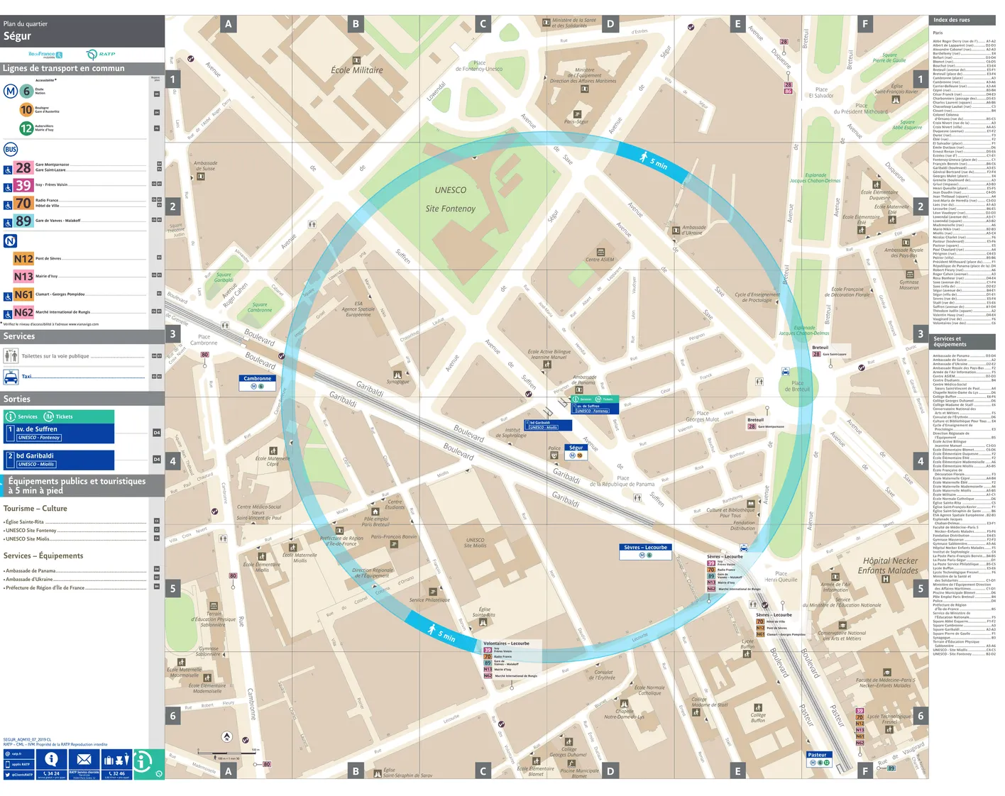 Neighborhood map around the metro station Ségur