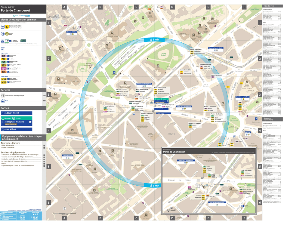 Plan de quartier autour de l'arrêt de tramway Porte de Champerret