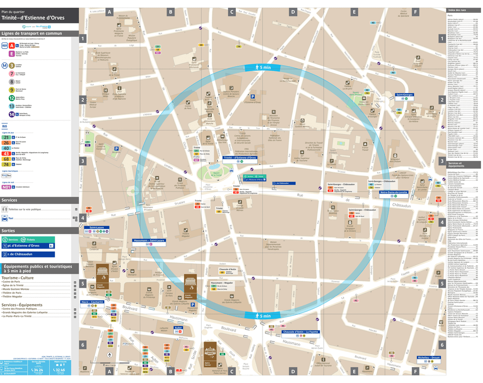 Plan de quartier autour de la station de métro Trinité - d'Estienne d'Orves