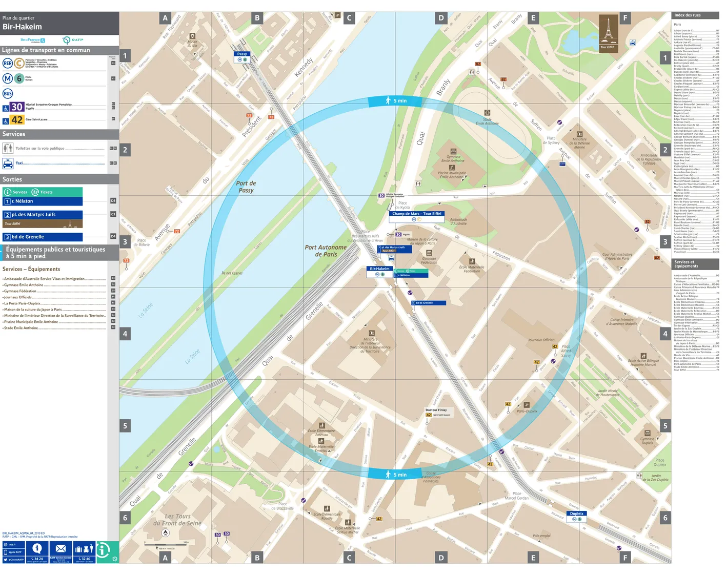Neighborhood map around the metro station Bir-Hakeim