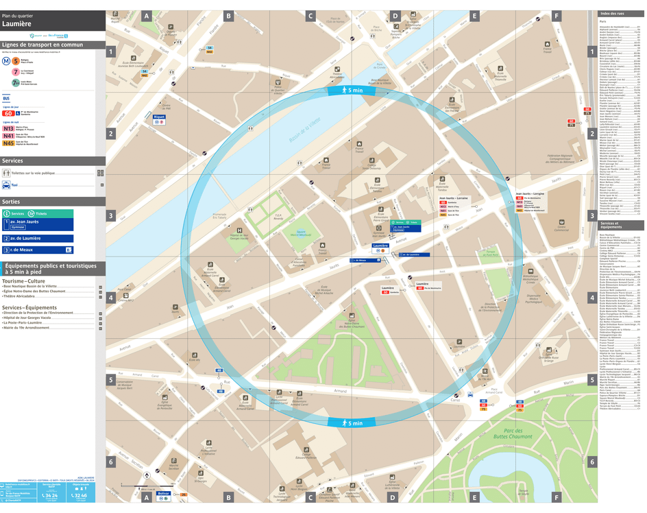 Neighborhood map around the metro station Laumière