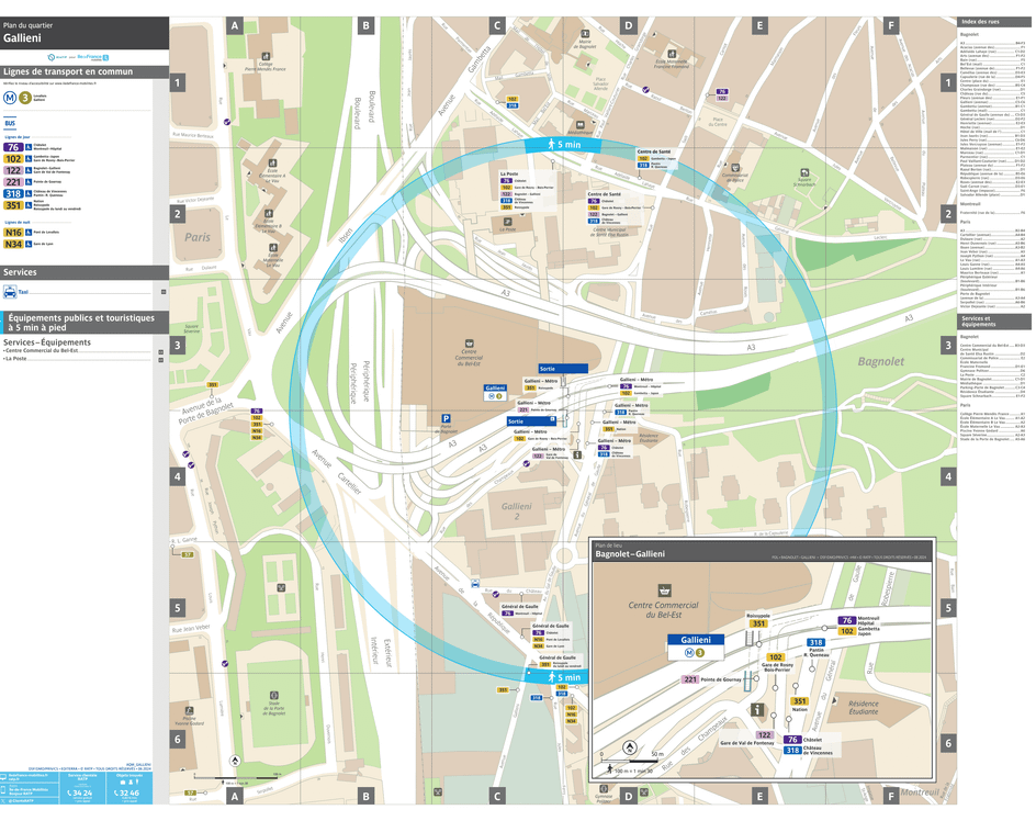 Plan de quartier autour de la station de métro Gallieni