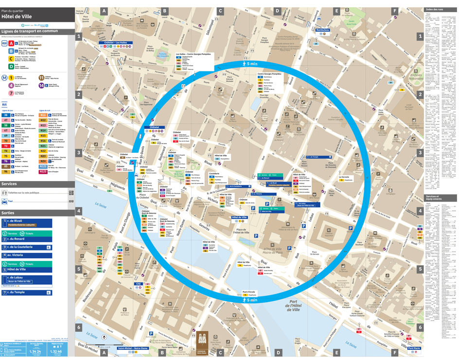 Neighborhood map around the metro station Hôtel de Ville