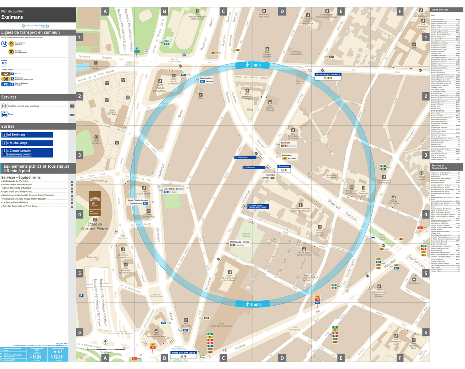 Neighborhood map around the metro station Exelmans