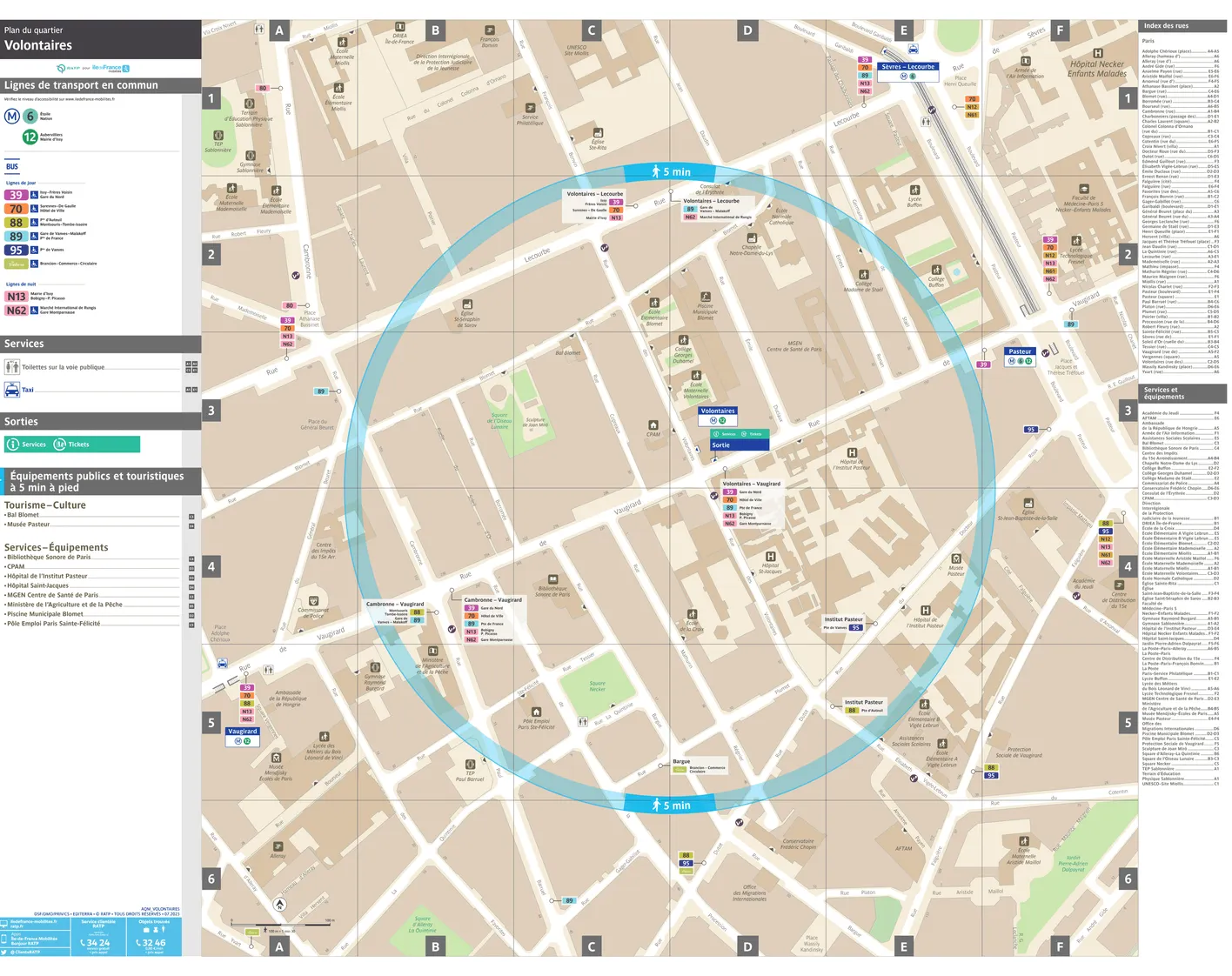 Neighborhood map around the metro station Volontaires