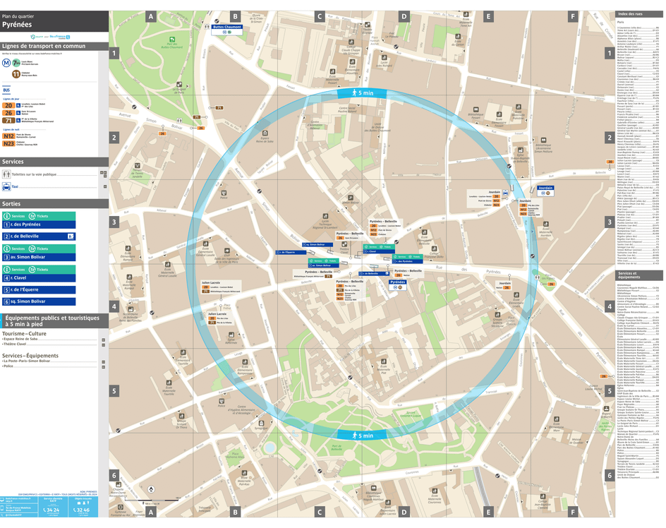 Plan de quartier autour de la station de métro Pyrénées