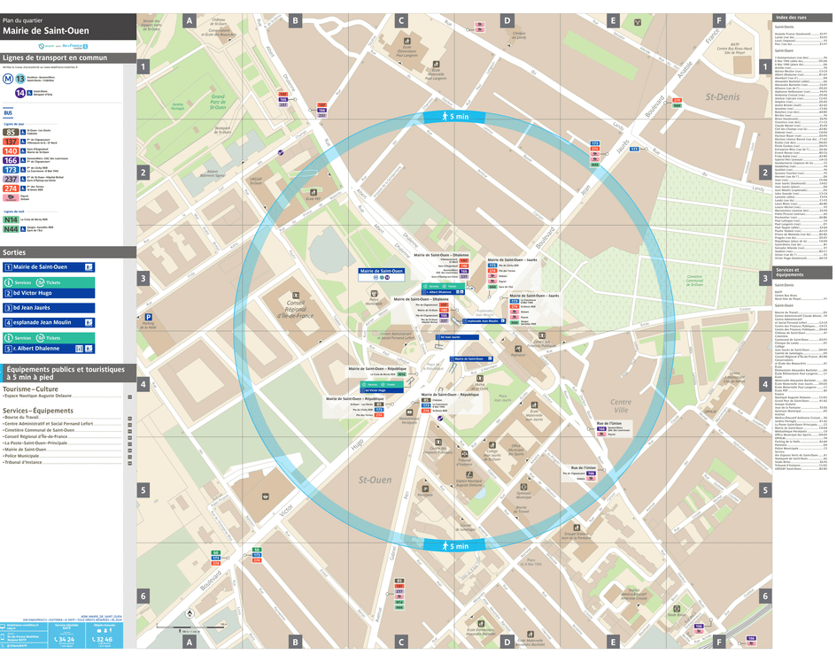 Plan de quartier autour de la station de métro Mairie de Saint-Ouen