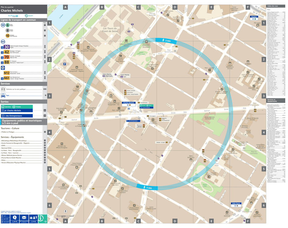 Plan de quartier autour de la station de métro Charles Michels