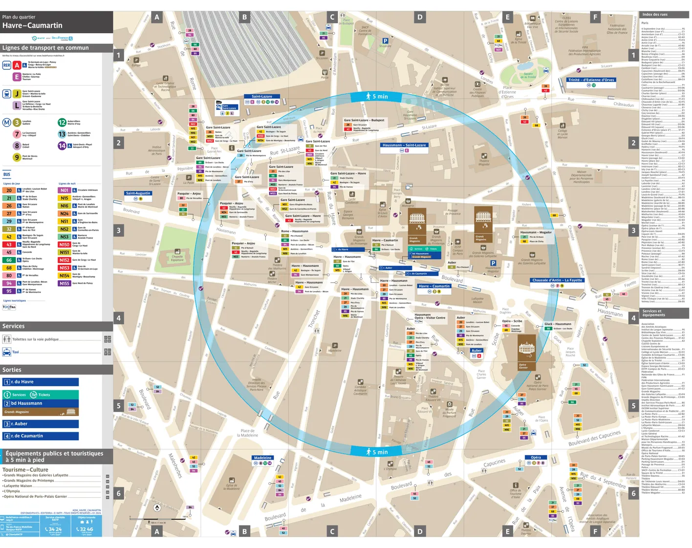 Plan de quartier autour de la station de métro Havre-Caumartin