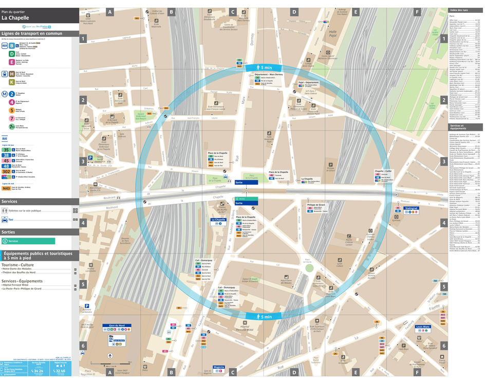 Plan de quartier autour de la station de métro La Chapelle