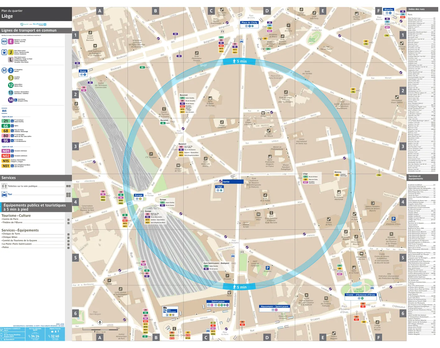 Neighborhood map around the metro station Liège