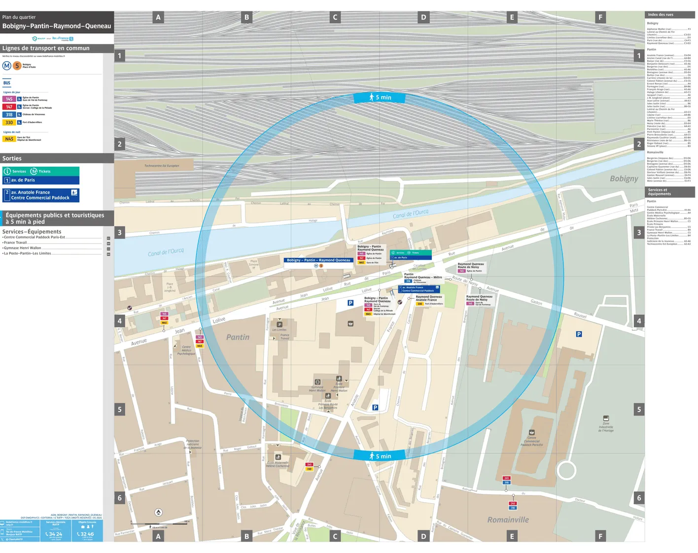 Plan de quartier autour de la station de métro Bobigny-Pantin - Raymond Queneau