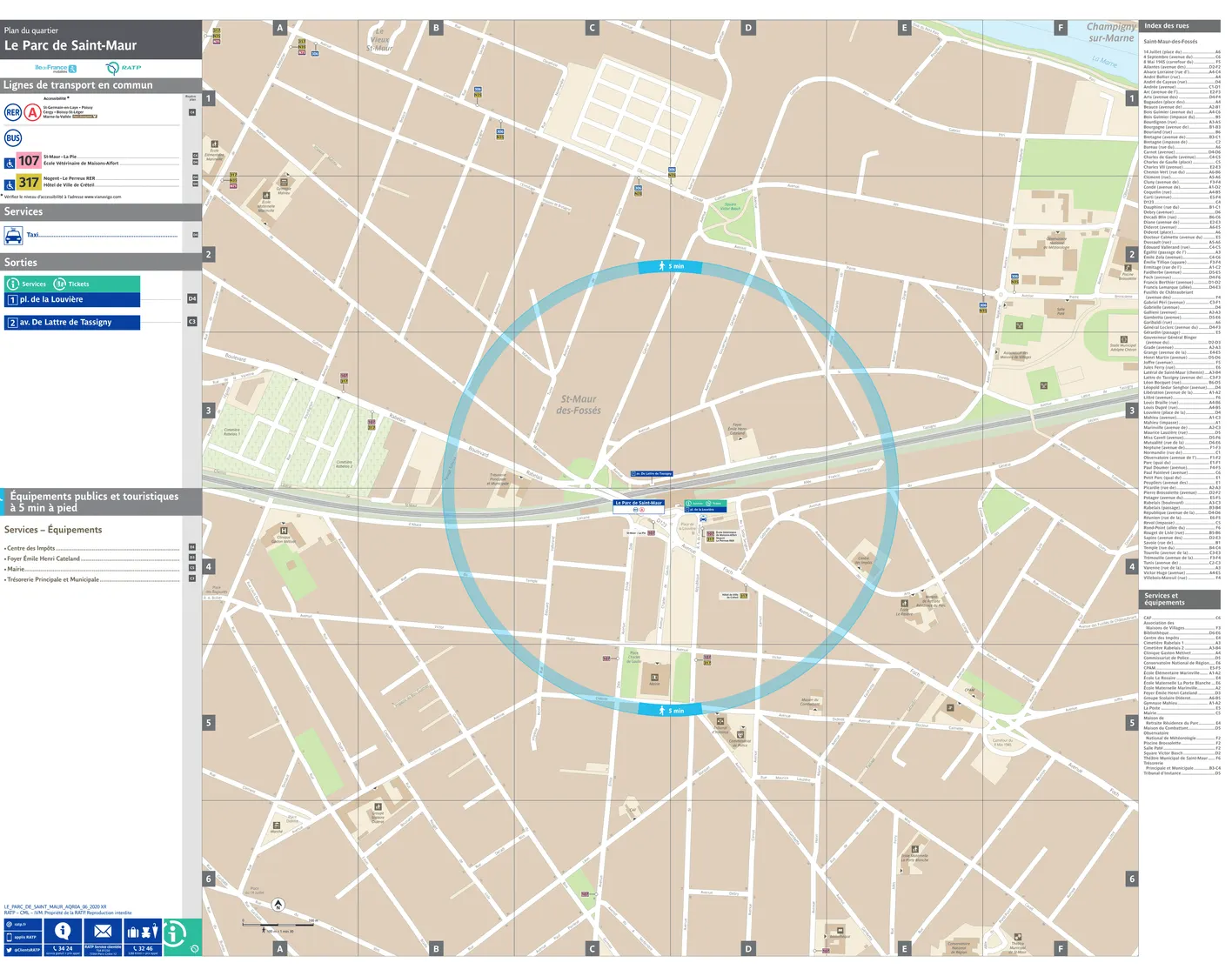 Neighborhood map around the train station Le Parc de Saint-Maur
