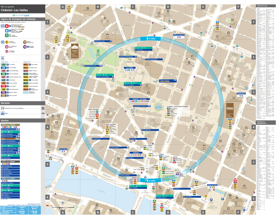 Neighborhood map around the metro station Les Halles