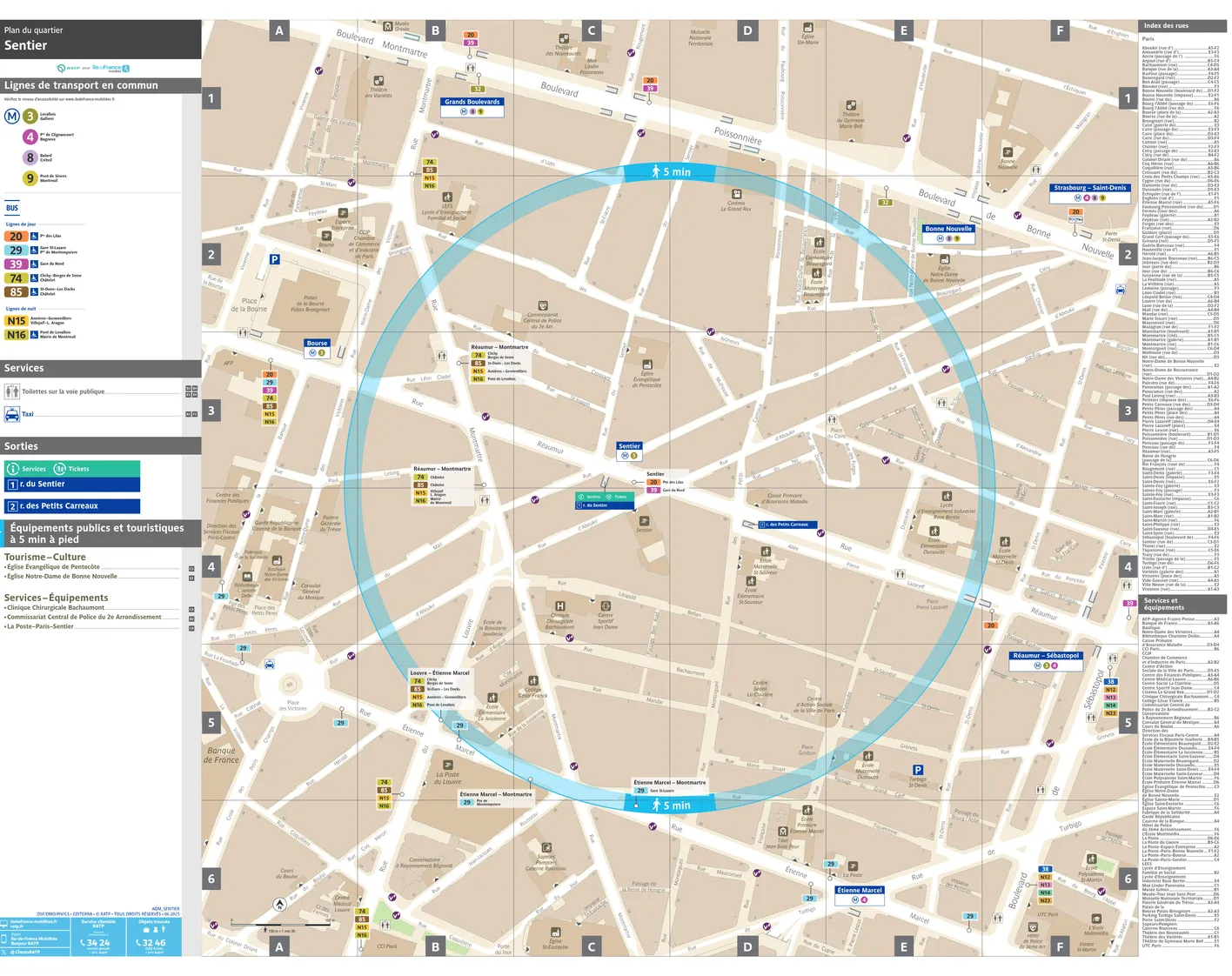 Neighborhood map around the metro station Sentier