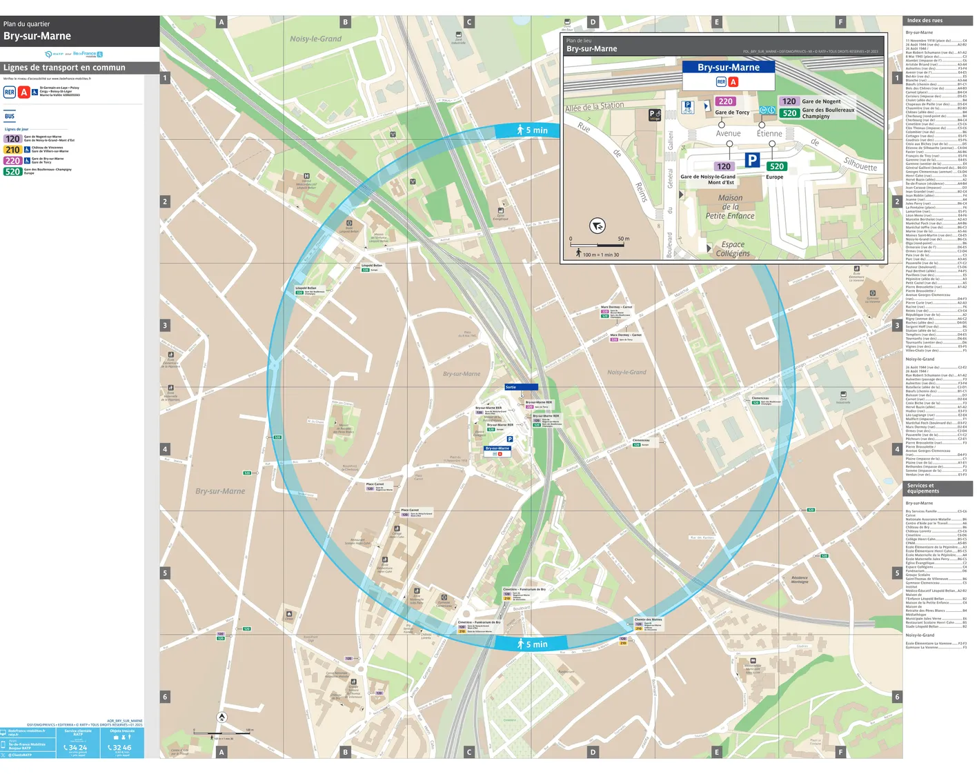 Neighborhood map around the train station Bry-sur-Marne