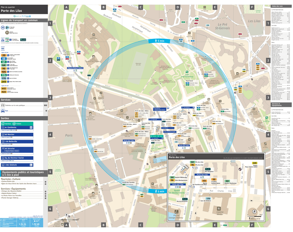 Plan de quartier autour de la station de métro Porte des Lilas