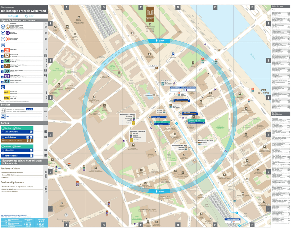 Neighborhood map around the metro station Bibliothèque François Mitterrand