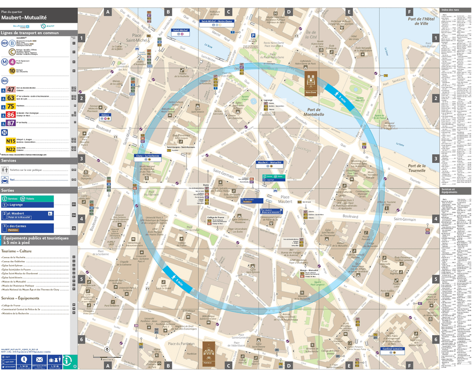 Plan de quartier autour de la station de métro Maubert - Mutualité