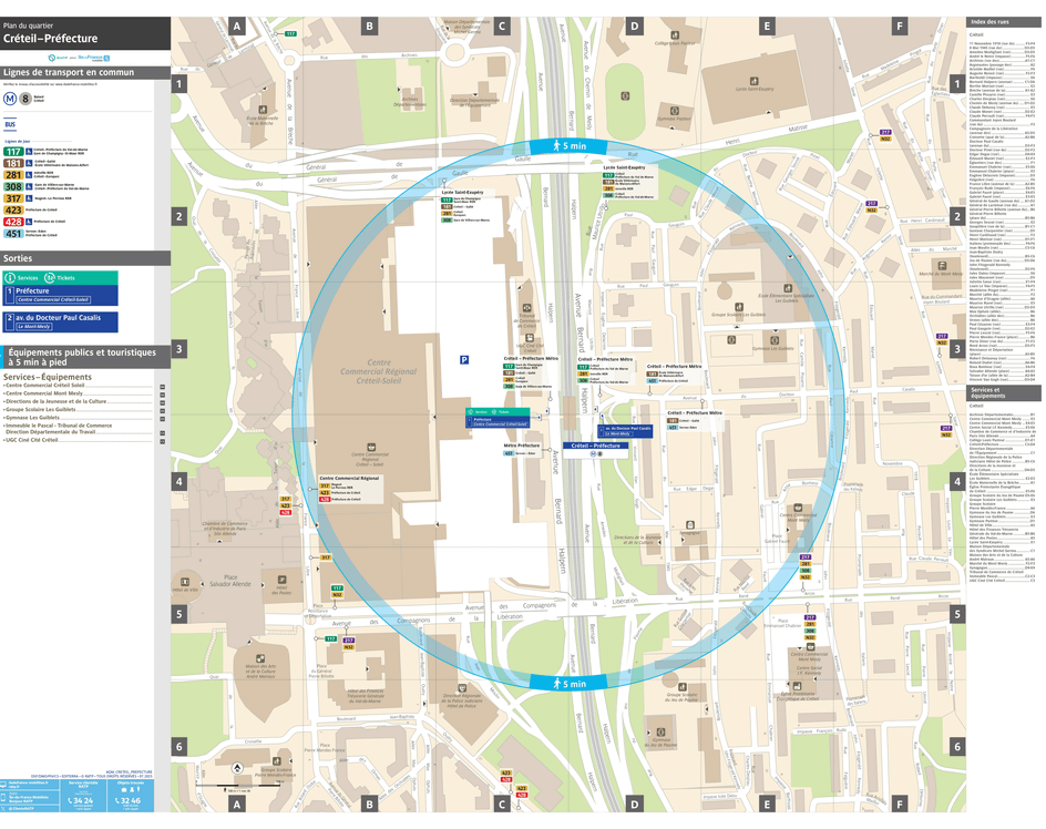 Neighborhood map around the metro station Créteil - Préfecture