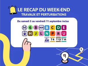 Le récap du week-end des travaux et perturbations : métro 6 et 8, RER B, C, D et E, transilien H, J, L, N, P, R, U, tram T4, T13, T14