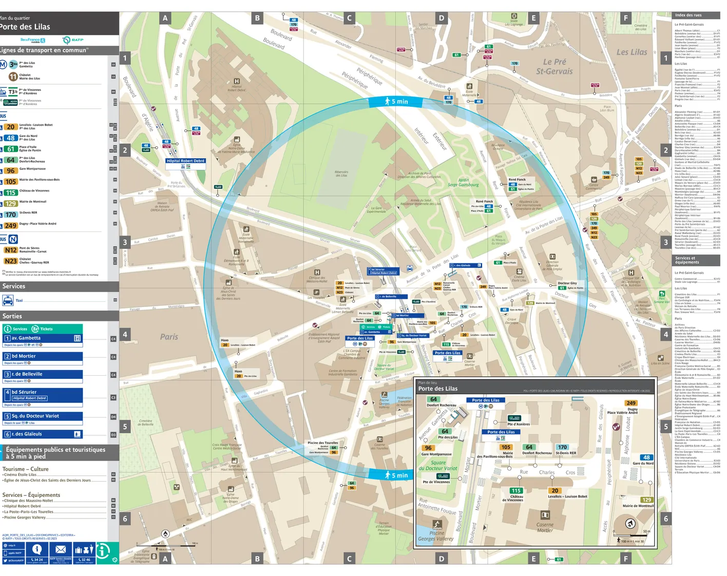 Plan de quartier autour de l'arrêt de tramway Porte des Lilas