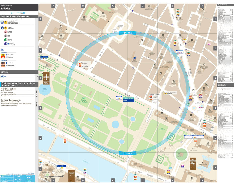 Plan de quartier autour de la station de métro Tuileries