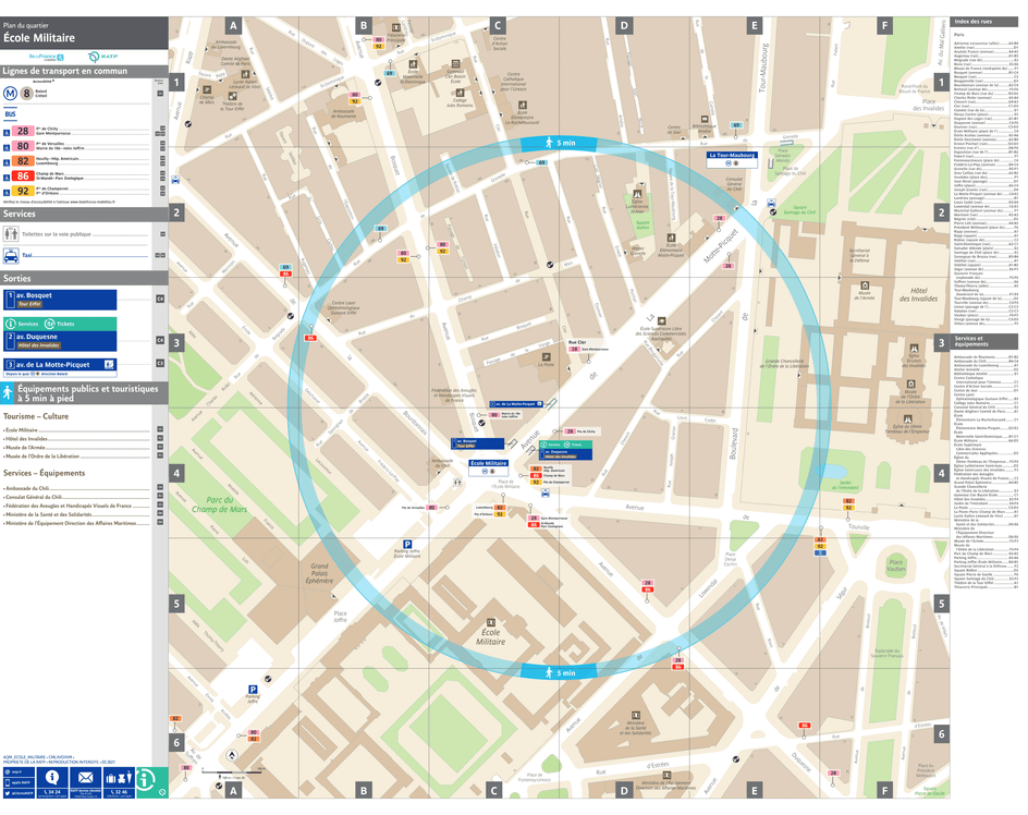 Plan de quartier autour de la station de métro École Militaire