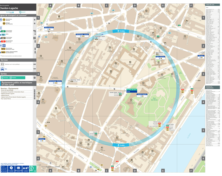 Plan de quartier autour de la station de métro Chardon Lagache