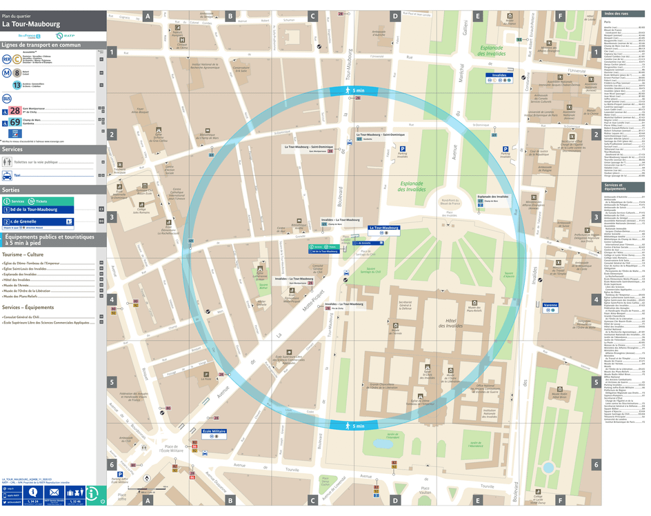 Plan de quartier autour de la station de métro La Tour-Maubourg