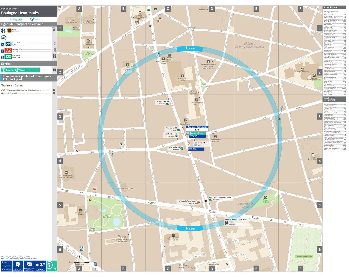 Plan de quartier autour de la station de métro Boulogne Jean Jaurès
