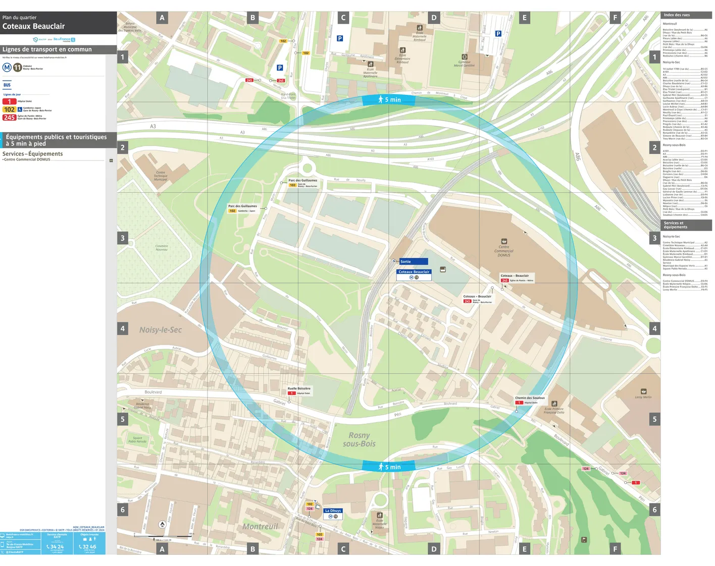 Plan de quartier autour de la station de métro Coteaux Beauclair
