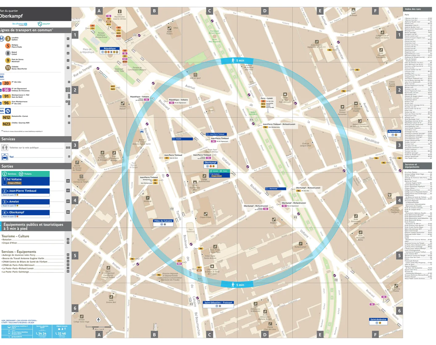 Neighborhood map around the metro station Oberkampf
