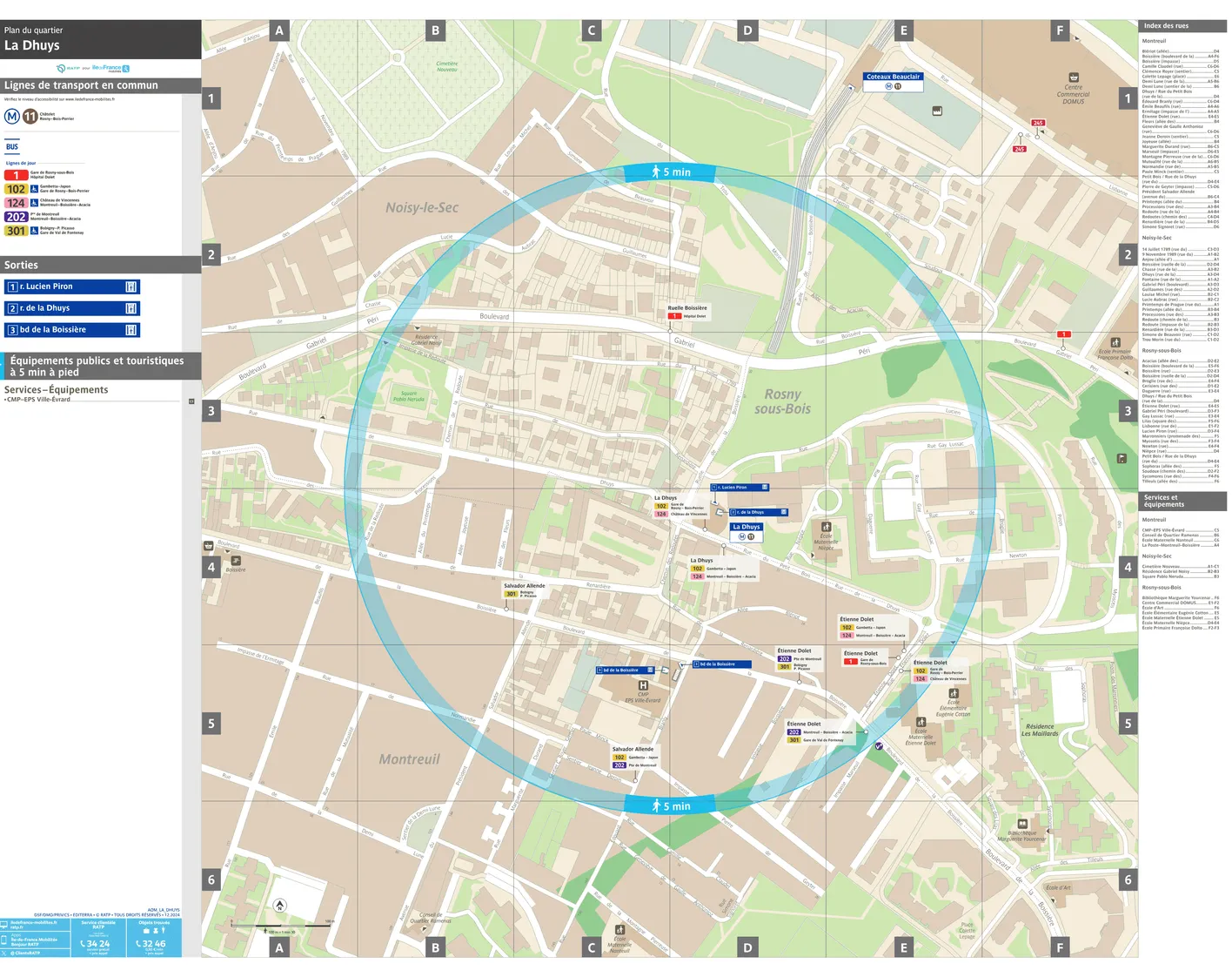 Plan de quartier autour de la station de métro La Dhuys