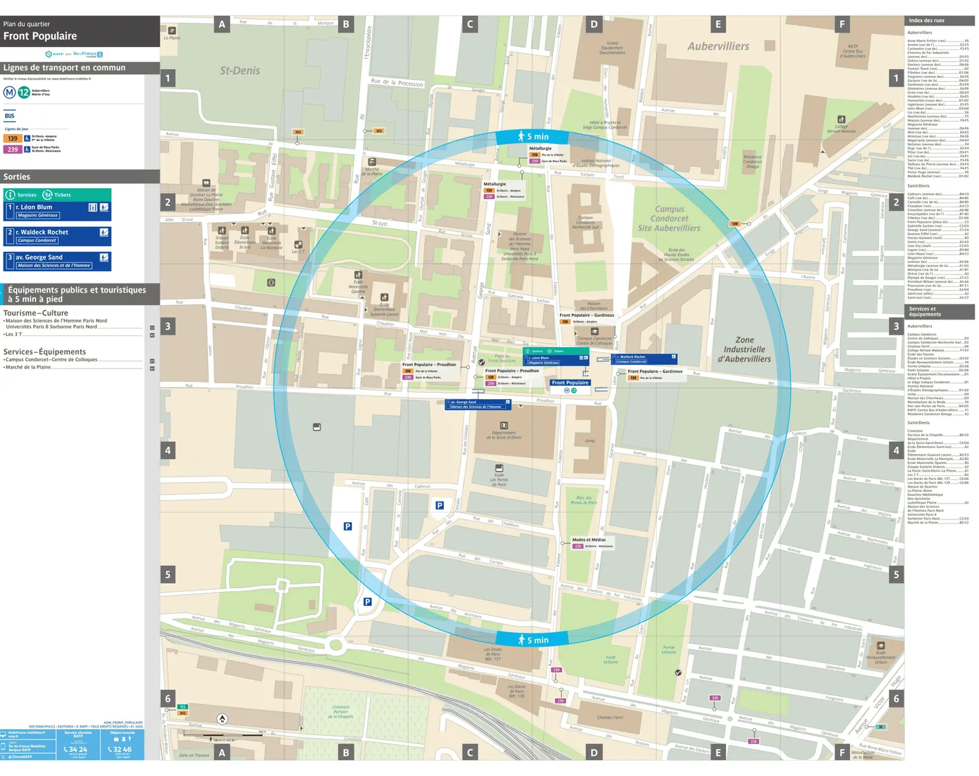Neighborhood map around the metro station Front Populaire