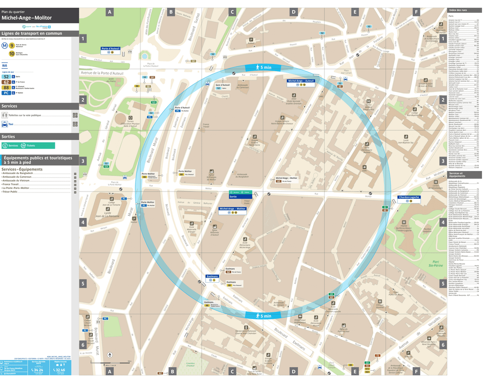 Neighborhood map around the metro station Michel-Ange - Molitor