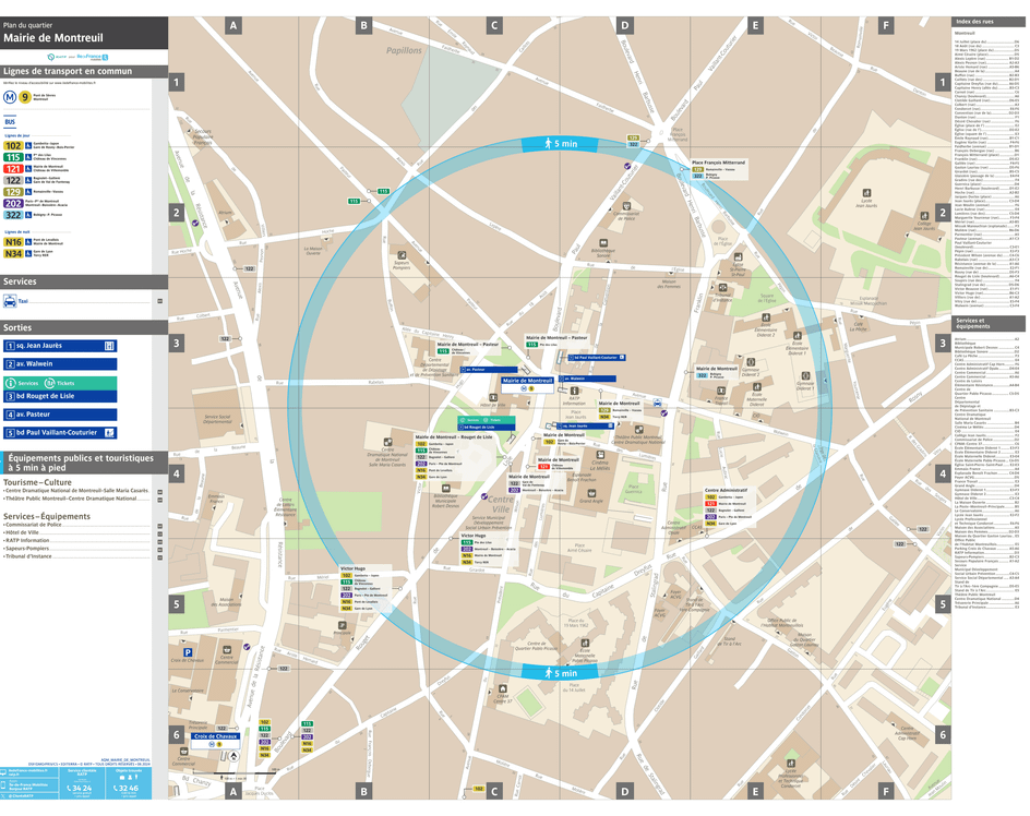 Neighborhood map around the metro station Mairie de Montreuil