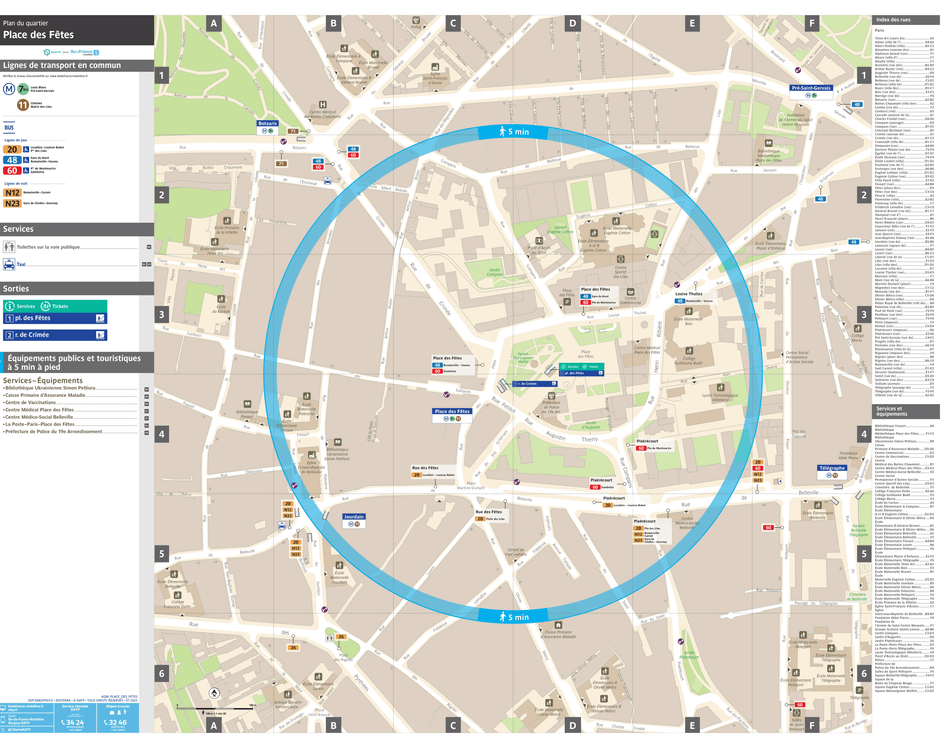 Plan de quartier autour de la station de métro Place des Fêtes