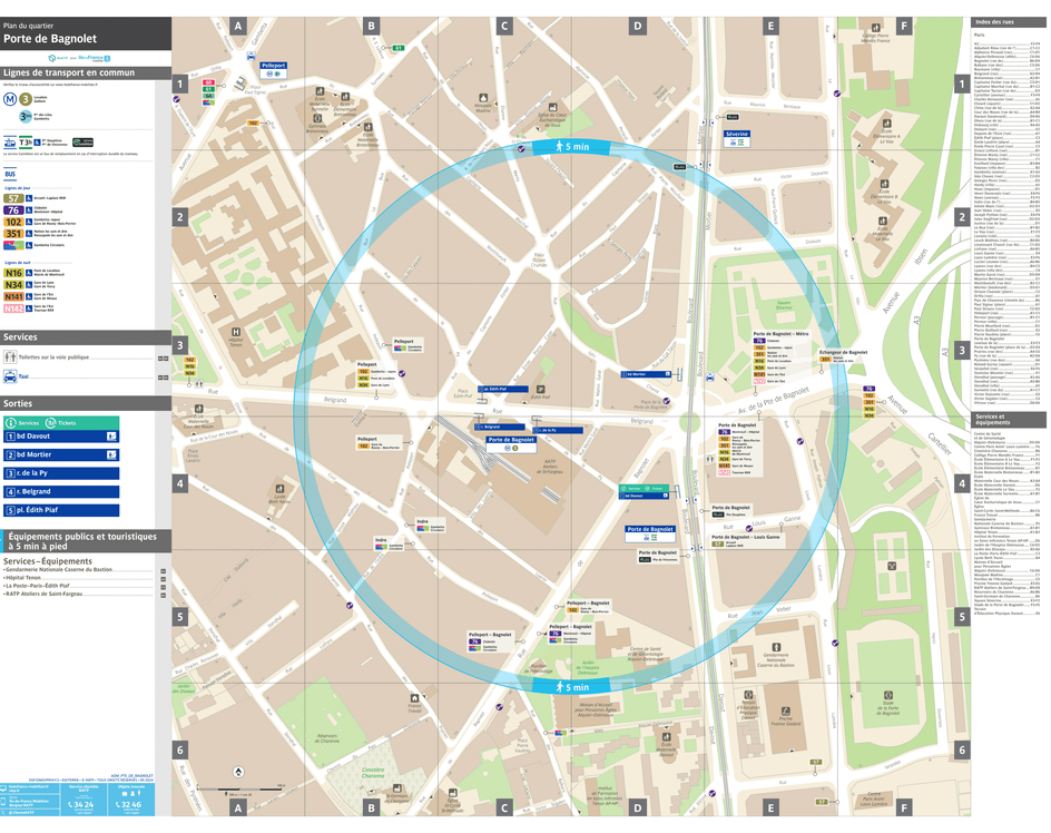 Plan de quartier autour de l'arrêt de tramway Porte de Bagnolet