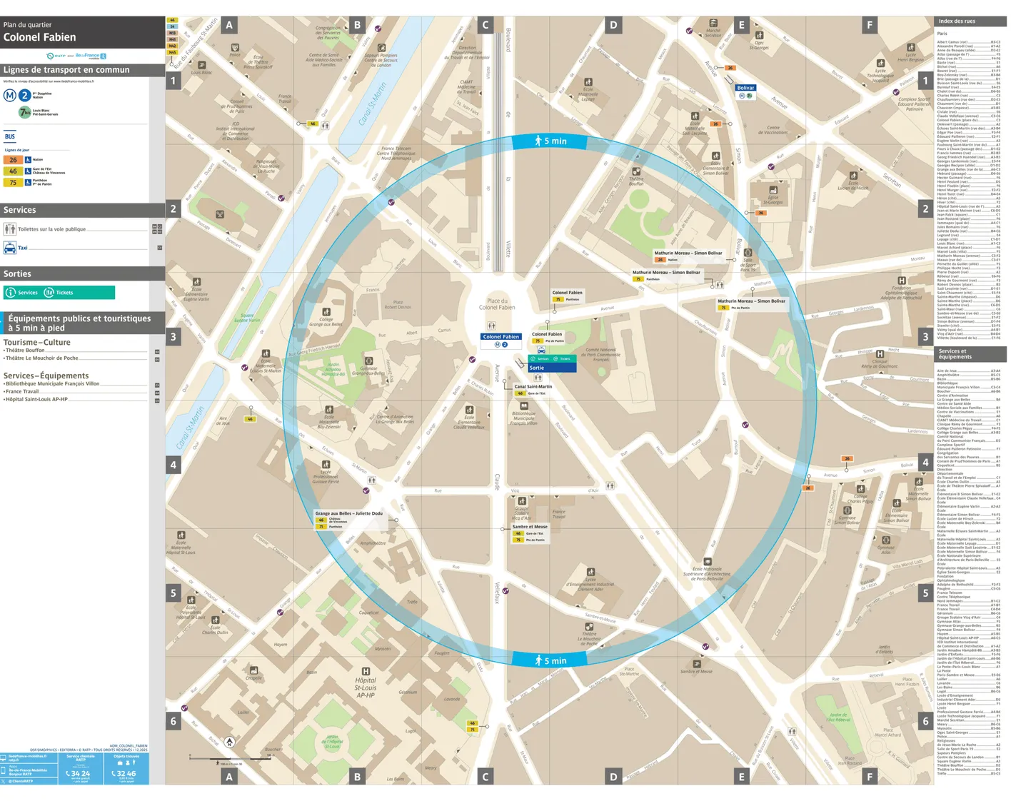 Plan de quartier autour de la station de métro Colonel Fabien