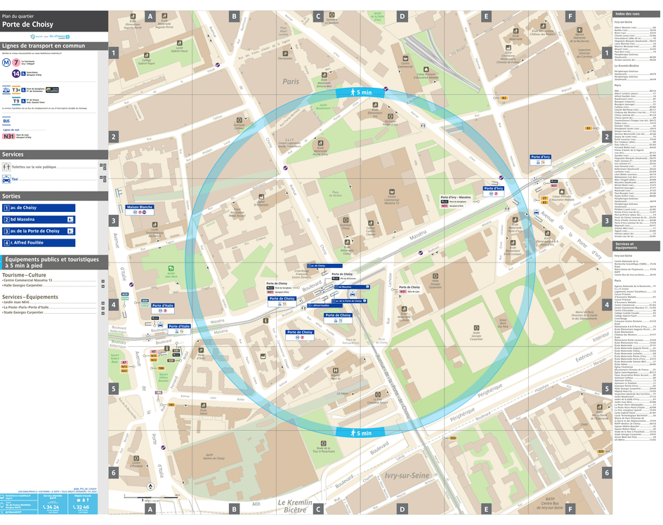Plan de quartier autour de la station de métro Porte de Choisy