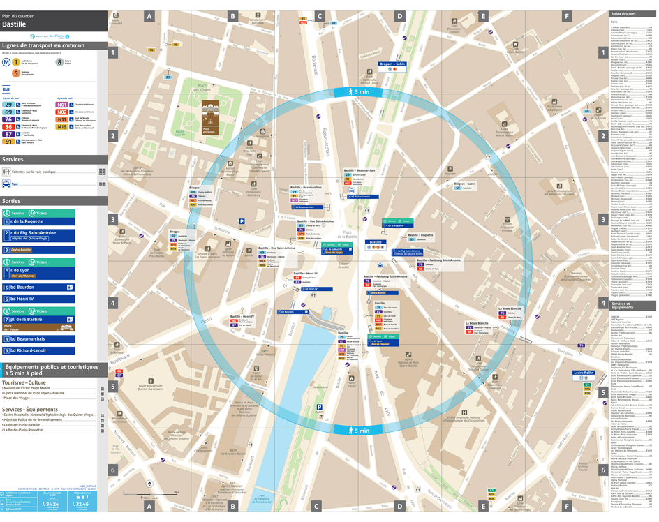 Plan de quartier autour de la station de métro Bastille