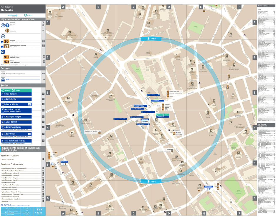 Plan de quartier autour de la station de métro Belleville