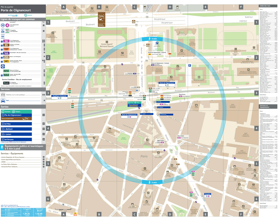 Plan de quartier autour de la station de métro Porte de Clignancourt