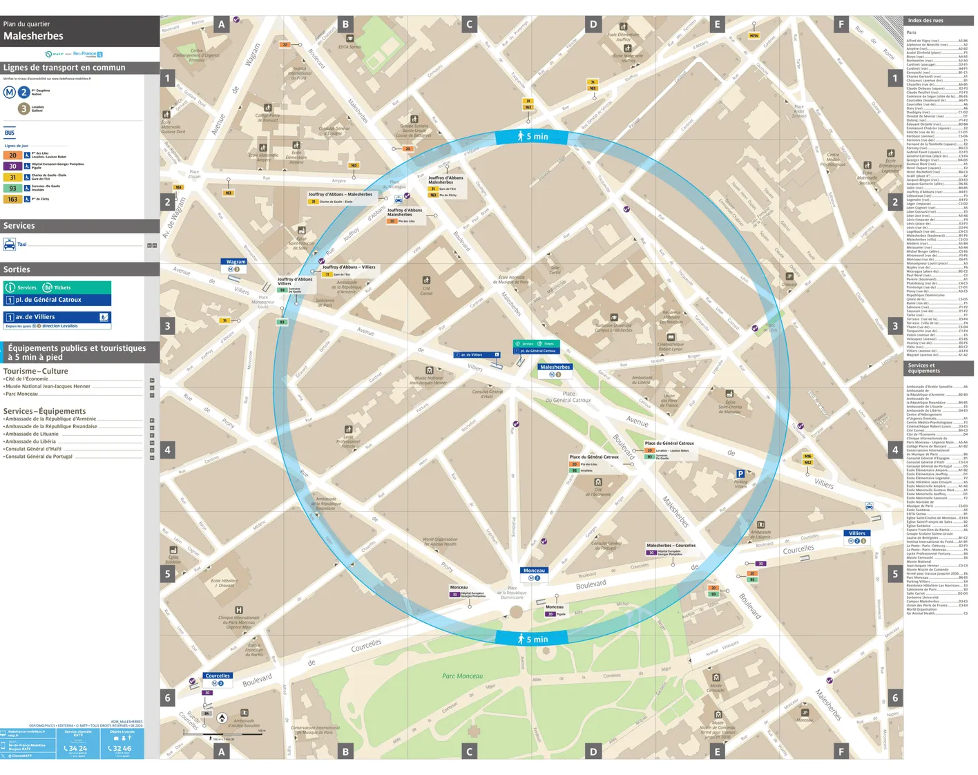 Plan de quartier autour de la station de métro Malesherbes