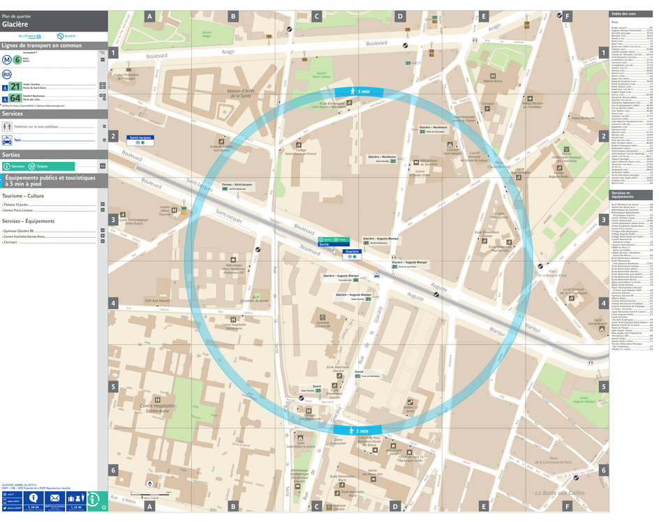 Plan de quartier autour de la station de métro Glacière
